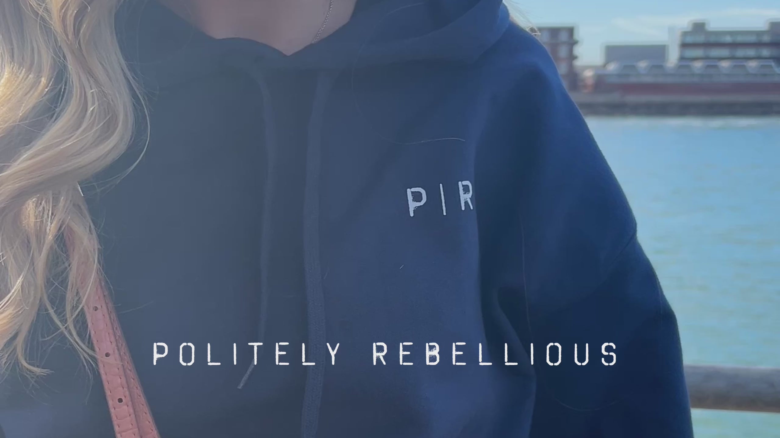 Load video: Politely Rebellious ad video showcasing the latest tracksuits and hoodies, inviting viewers to shop the collection, watch the podcast, and embrace the brand&#39;s message of finding your freedom